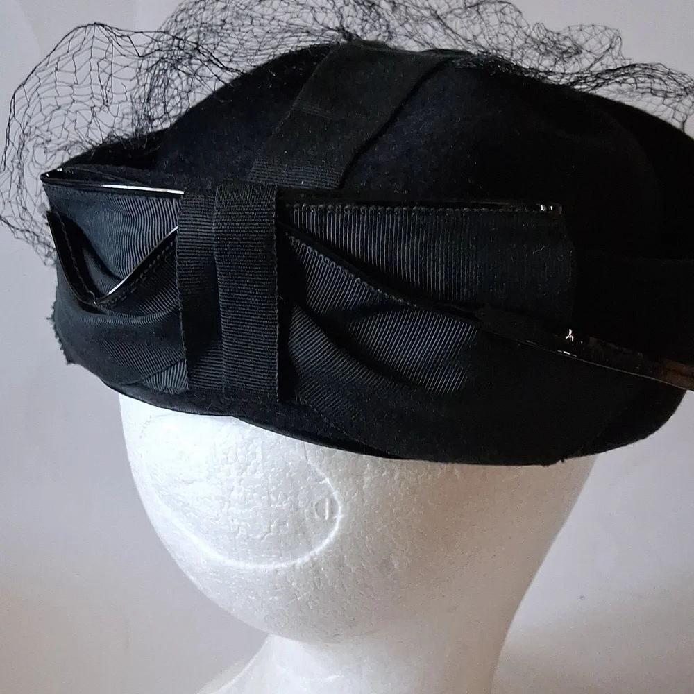 Vintage Black  Hat with Ribbon and Net - Picture 7 of 13